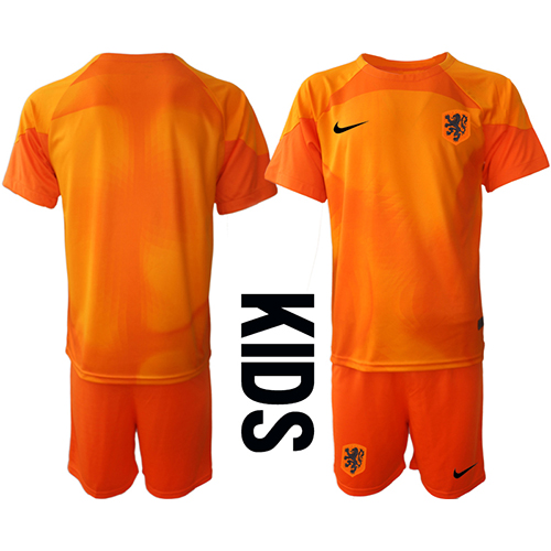 Niederlande Torwart Fußballbekleidung Auswärtstrikot Kinder WM 2022 Kurzarm (+ kurze hosen)